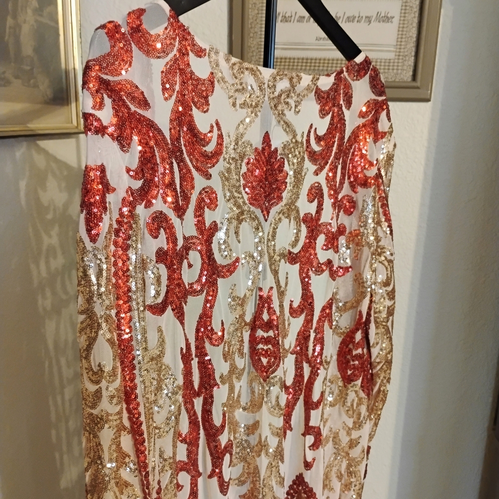 Southern Fried Chics Women's Size XXXL Red & Gold Sequin Duster Kimono - Picture 5 of 8
